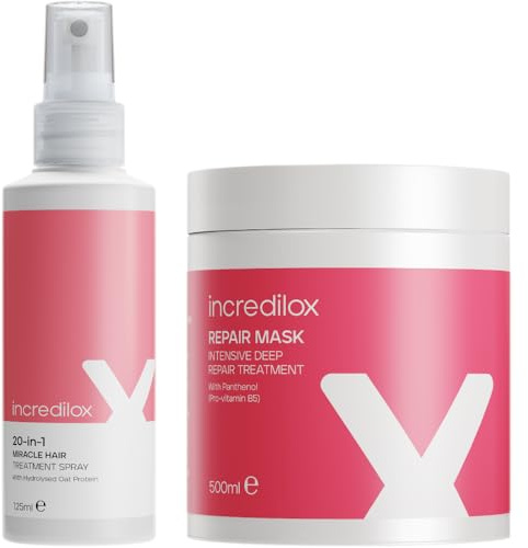 Incredilox 20-In-1 Miracle Hair Treatment Spray 125ml & Intensive Deep Repair Hair Mask 500ml - Leave In Conditioner, Heat Protection, Frizz Control & Hydrating Hair Mask