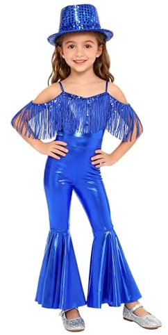 Hansber Barnflickor Metallisk Kombianzug Och Hatt Helg Danskostym För Flickor Passande Outfit För Spädbarn Kunglig blå 9-10 år