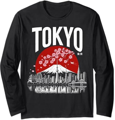 Tokyo, Giappone, ciliegio, Fiore, Orizzonte, Arte, Illustrazione Maglia a Manica