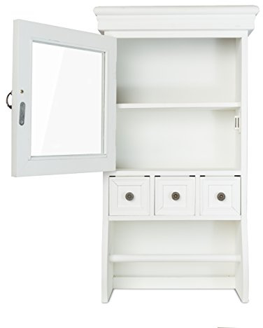 elbmöbel Hängeschrank weiß Landhausstil 60x34x16cm (HxBxT) | Wandschrank Küche Bad Holz | platzsparend, mit Glasfront, Ablage, Handtuchhalter, Schubladen, fertig montiert | Antik-Weiß