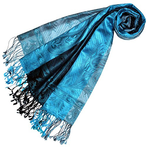 Lorenzo Cana Damhalsduk i pashmina, halsduk, jacquard-vävd sjal i 100 % siden, 70 x 190 cm, paisleymösntrad sidensjal, sidenhalsduk, Turkos