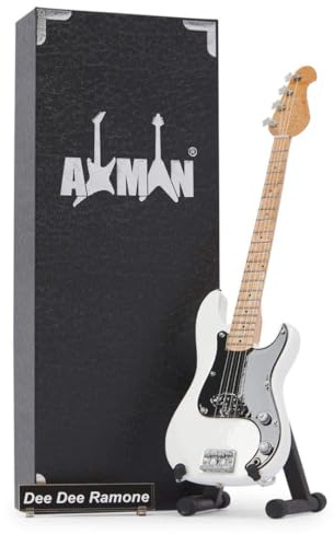 AXMAN Dee Dee Ramone (Ramones): Bass – Miniatur-Gitarre – Musikgeschenke – Handgefertigte Ornamente im Maßstab 1/4 – inklusive Displaybox, Namensschild und Miniatur-Gitarrenständer