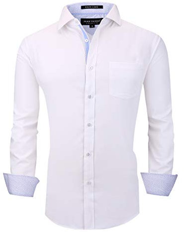 Alex Vando Mens Bamboo Dress Shirts Wrinkle Free Regular Fit Stretch Button Down Shirt, White, XL