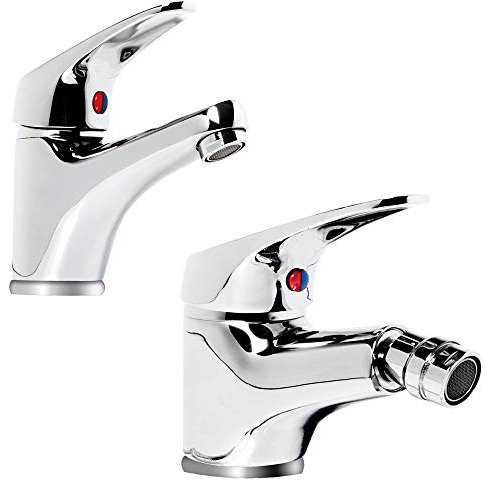 Miscelatore Rubinetto Bidet Cromato + Miscelatore Rubinetto Lavabo Cromato Rubinetteria Bagno Casa