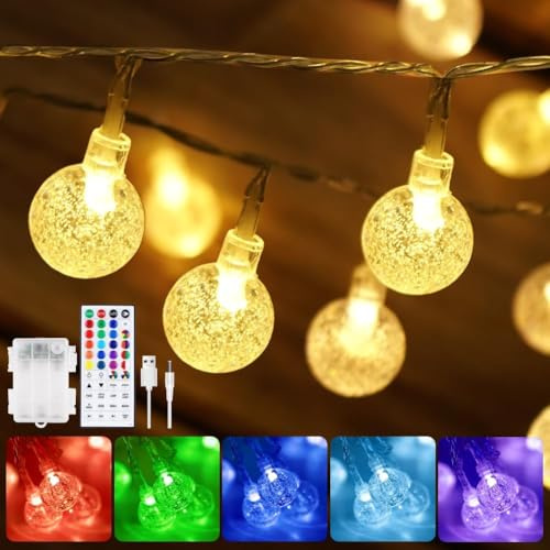 StarryEver LED Lichterkette Kugeln Bunt, 4.5M 30 LED Farbwechsel Lichterkette Batterie & USB Betrieben, 24 Farben Krystal Kugel Lichterkette Außen/Innen mit Fernbedienung für Garten Patio Zimmer Deko