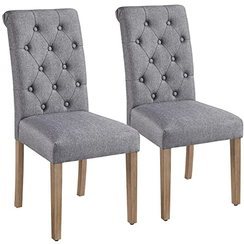 Yaheetech Set 2 Sedie Sala da Pranzo Moderne Imbottite in Tessuto Eleganti Gambe in Legno Massello Schienale Alto con Bottoni Imbottiti Portata 125 kg Grigie Scure