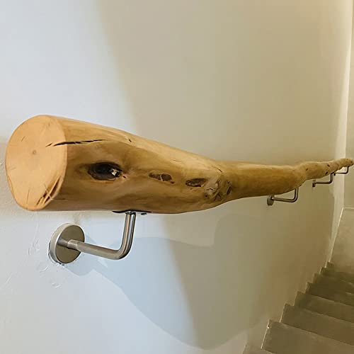 FQLY Treppenhandlauf 100/200/300cm, Holz Handläufe for Treppen, Korridor Balkon Wandhandlauf Innen Außen Handlauf Geländer, Wand Brüstung Bausatz Mit Edelstahl Support (Size : 150cm)