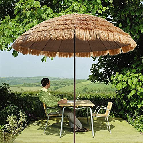 LYAH Ombrellone da Giardino, Ombrelloni di Paglia Hawaian, 8 Costole Robuste, Parasole da Balcone Mare Esterno per Giardino, Terrazza, Cortile, Piscina E Spiaggia, Rotondo 6.5ft/200CM
