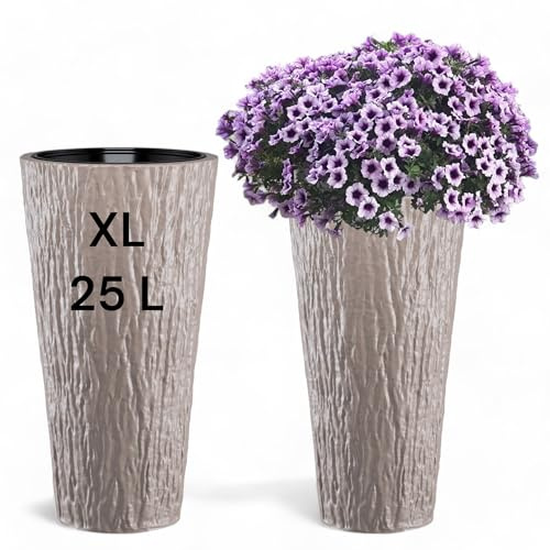 MELTOM Blumenkübel Blumentopf Rund Slim Pflanzkübel mit Herausnehmbaren Einsatz DEKORATIV (Taupe, XL)