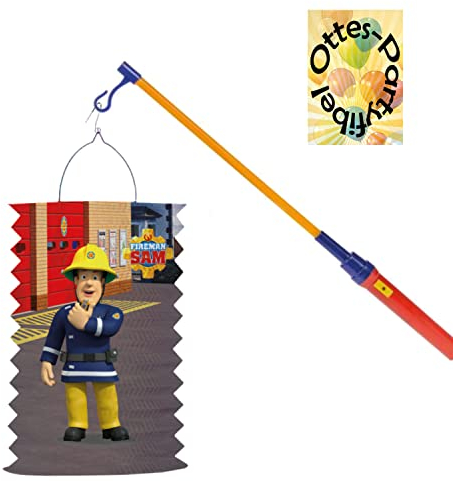 HHO Feuerwehrmann-Sam-Laternen-Set Zuglaterne Lampion Sam + LED Laternenstab Leuchtstab