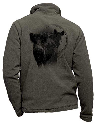 Personalisierte Khaki-Fleece-Jagdjacke mit einem Wildschwein - Größe M Jagdbekleidung