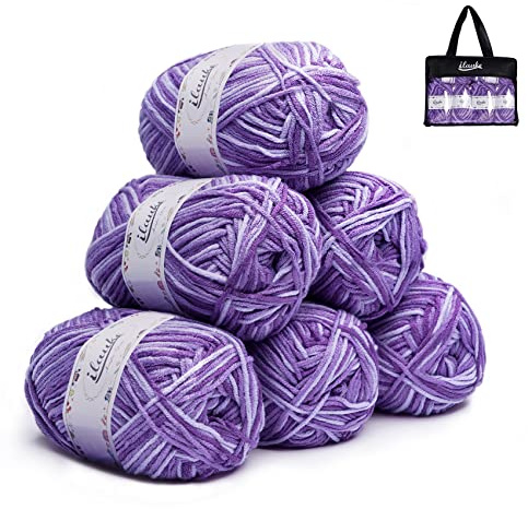 ilauke 6 gomitoli da 50 g, filato acrilico a 4 strati, per lavori a maglia e all'uncinetto, per fai da te, coperte, bambole, doppio gomitolo di lana per lavoro a maglia, viola