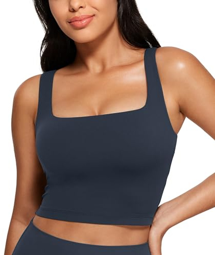 CRZ YOGA Butterluxe Square Neck Crop Top | Leichter Halt, Herausnehmbare Pads, Yoga, Extrem Weich, Breite Träger, Longline Sport BHs für Damen