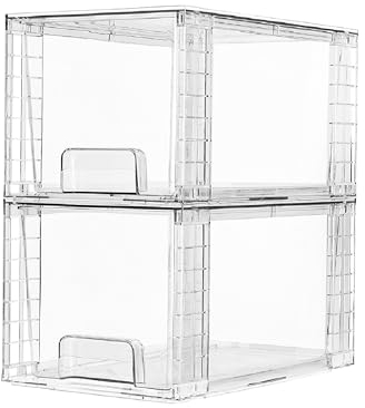Vtopmart 2 Pack Large Stackable Storage Drawers,Clear Acrylic Drawer Organizers with Handles, Easily Assemble for Bathroom,Kitchen Undersink,Cabinet,Closet,Makeup,Pantry organization and Storage