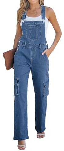 luvamia Overall Pants For Women Denim Overalls Denim Jumpsuits Cotton Overalls Classic Blue medium Size 8 Size 10