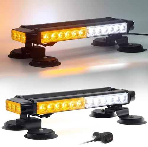 Esoldnic LED Amber White Strobe Flashing Light Bar, 30 LEDs Double Side Emergency Hazard Warning Beacon Lights with Magnetic Mounts for Car Truck Trailer Construction Vehicles (12-24V)