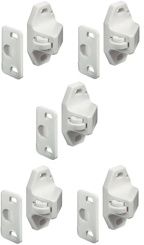 cyclingcolors 5x Rollenschnäpper zum Schrauben Feder Weiß Kunststoff + 5x Winkel möbel Türstopper Türschnäpper Möbelschnäpper Möbel
