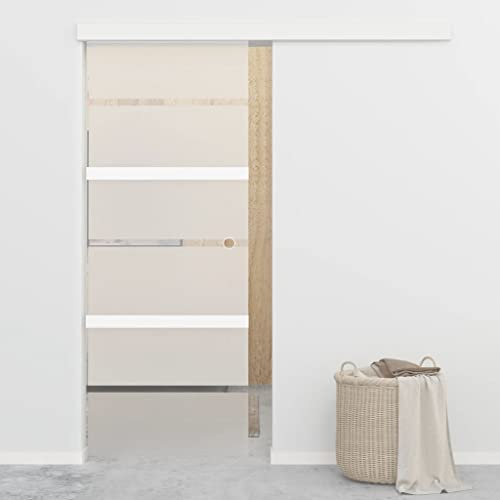 PRISSENT Schiebetür aus ESG-Glas und Aluminium 76 x 205 cm Silber Glastür Schiebetür Innentür Schiebetür Glas Innentüren geeignet für Wohnzimmer Schlafzimmer Küche