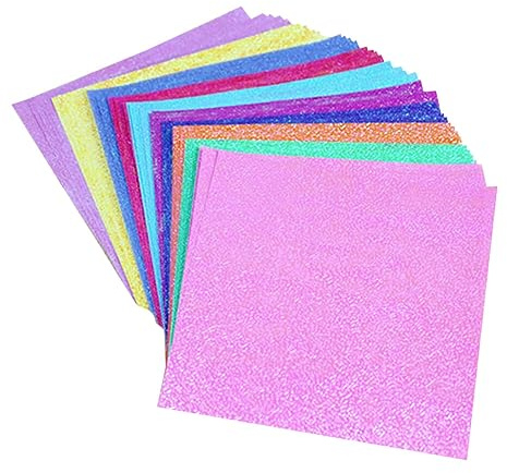 HOODANCOS Glänzendes Origami-Papier 50 Stück 20 X 20 cm Regenbogenfarben Quadratisches Faltpapier Glitzer Schillernde Sterne Papierquadrate Für DIY Hochzeit Valentinstag Kunsthandwerk