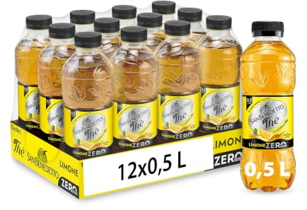 San Benedetto, Thè Freddo al Limone Zero, 12x500 ml Bevanda Dissetante Analcolica, Gusto Fruttato, Tappo Click, Senza Zuccheri, Conservanti e Coloranti