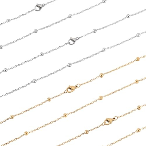 SUNNYCLUE 12pcs 18 Inch/ 0.45m Stainless Steel Satellite Chain Necklace Making Chains Metal Gold Silver Lobster Claw Clasps Cable Necklaces Chain Bulk for jewellery Making Supplies Women Diy Crafts