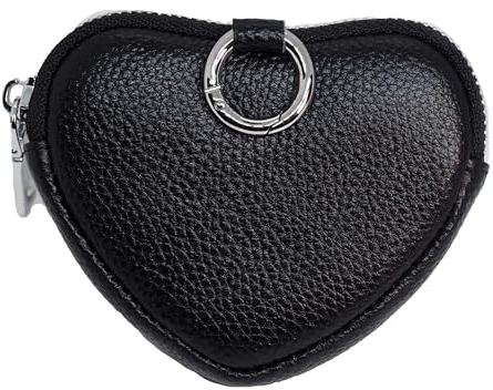BAWAKO Kleingeldbörse Herzförmig aus Leder - Schlüsseltasche Münzbörse für Kleingeld Kleine Dinge, Münzbeutel Coin Purse für geliebte, Geldbeutel Kleingeldportemonnaie (Schwarz)