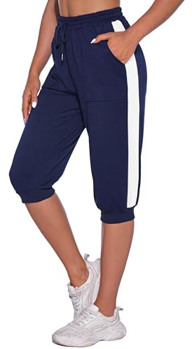 Nieery Dam Träningsbyxor Långa 3/4 Sommarbyxor Lös Dragsko Sportbyxor Kvinnor Casual Fitness Yoga Sportbyxor S-XXL, Marinblå, M