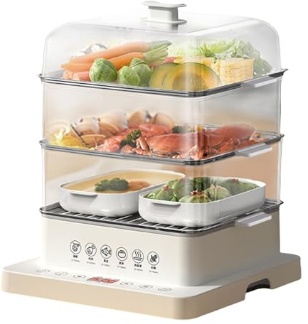 forplubossmmp Vaporera Eléctrica Plegable - 3 Niveles - Vaporera Eléctrica 800W 40L con Reserva de 12h + Quemaduras Antisecas, Utensilios de Cocina Multifuncionales para Carnes, Pizza, Pescado