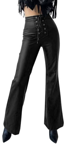 Wetlook Leather Trousers Faux Leather Look Bootcut Flared Trousers in Leather Look Bootcut High Waist Flared Trousers Jeans Women's Trousers PU Leather Flared Trousers Retro Disco 70s 80s Trousers
