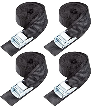 CARTMAN 4PK 2.5cm x 4.5m Tie Down Straps, Black