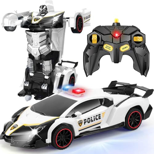 Getatoy Transformator Ferngesteuertes Auto RC Roboter Spielzeug Polizeiauto Spielzeugauto für Kinder Junge Geschenk für Kinder 3-12 Jahre Jungen Spielzeug ab 3 Jahre Geburtstag Geschenkideen Schwarz