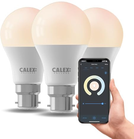 CALEX - Smart LED Bulb Bayonet B22, 3-Pack, WiFi LED A60 Bulb, Warm White Light, App and Works with Amazon Alexa and Google Home, 9.4W