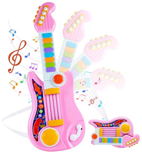 Herenear Gitarre Kinder Spielzeug, 2 IN 1 Kinder Gitarrenspielzeug & Klavier Spielzeug, Kindergitarre Musikalisches, 4 Spielmodi multifunktionales Instrumentenspielzeug, Lernspielzeug Lerngeschenk