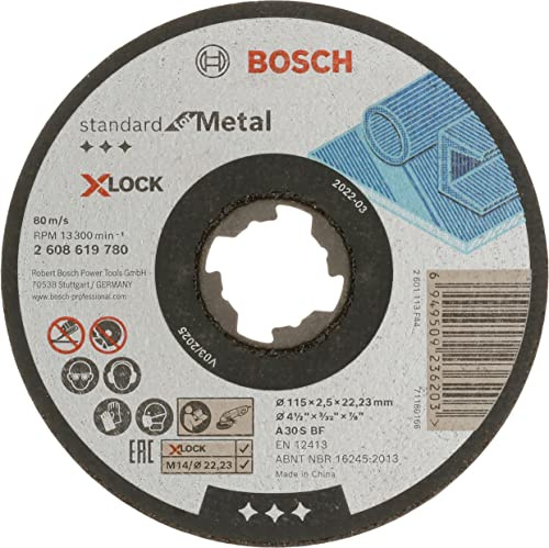 Bosch Professional 1x Standard for Metal X-LOCK Trennscheibe (für Metall, Ø 115 x 2,5 x 22,23 mm, Gerade, Zubehör Winkelschleifer) (Packung mit 10)