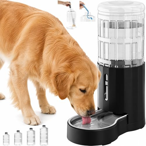 JUNSPOW 9.5L Gravity Pet Water Dispenser with Stainless Steel Bowl | Extra Large capacity for long trips. Automatic refill system. Visible Window, Unplugged Quiet Design for heavy-duty use.