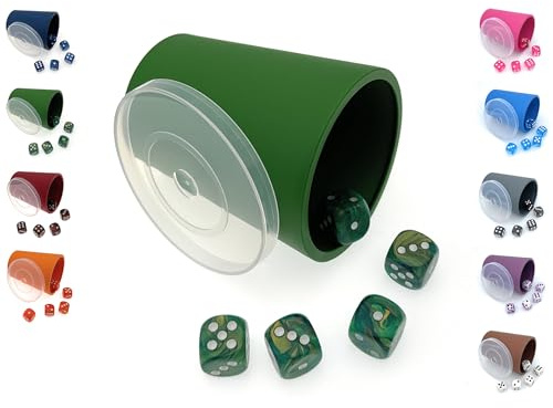 DiceCupFlex - Flexibler Würfelbecher mit Deckel inkl. 6 Würfel - Made in Germany (Dunkelgrün)