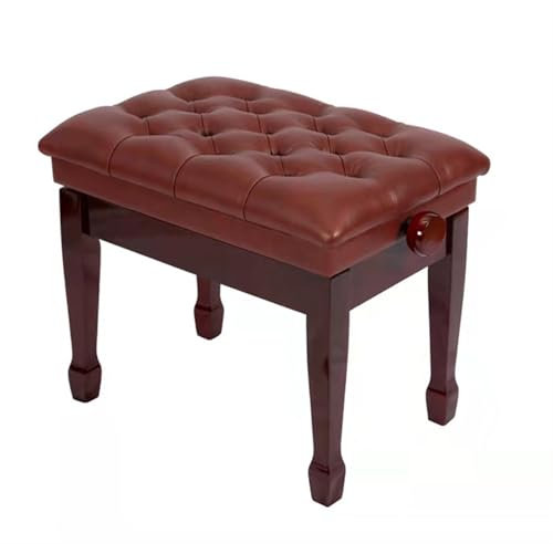Meiiron Klavierbank im Vintage-Stil aus PU-Leder, Einzelhocker mit dickem Kissen und zusätzlichem Notenfach – Klavierstuhl mit Massivholzkonstruktion – Höhenverstellbar 48–58 cm(Brownish red)