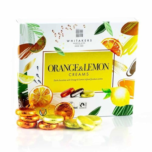 Dark Chocolates Creams Gift Box 200g - Orange & Lemon Infused Fondant Centers - 24 Individually Foil - Wrapped Chocolate Creams