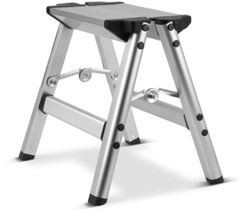 STAHLWERK Gradino pieghevole KT-1 ST con portata di 120 kg Scala in alluminio, scala pieghevole, scaletta, sgabello, sgabello con gradino antiscivolo
