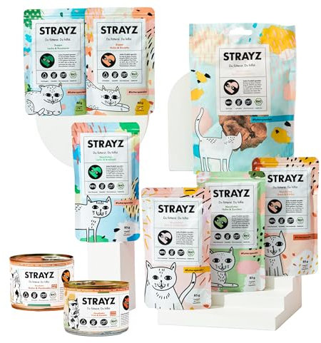 STRAYZ Katzenfutter Nass & Katzenleckerlis Probierpaket – Getreidefrei, Hoher Fleischanteil, Bio Futter, 100% natürliche Zutaten, Premium Nassfutter für Katzen