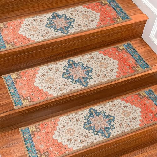 Alfombra antideslizante para peldaños de madera, alfombra para peldaños de madera, alfombra de pasillo de escalera interior con respaldo adhesivo TPE reutilizable, tapete sin residuos para niños
