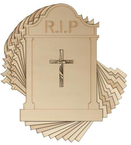 10 piedras de madera para tumbas, con forma de cruz de 3 mm, para Halloween, muerte (8 x 5,6 cm, sin agujero)