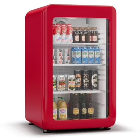 KLARSTEIN Audrey EVO Nevera Bebidas - 113L Frigorífico para Bebidas, Puerta Doble Acristalamiento, Iluminación Led, Termostato Mecánico, Clase Energética C, Rojo