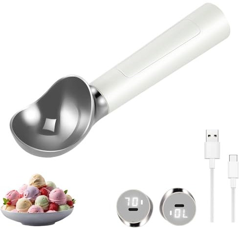 Paletta per gelato con riscaldamento automatico, paletta per gelato elettrica con riscaldamento fino a 70 °C per gelato duro, paletta per gelato in acciaio inox con display a LED Facile per anziani