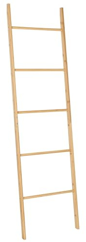 Porta-asciugamani in legno di bambù con scaletta a 5 pioli marrone chiaro