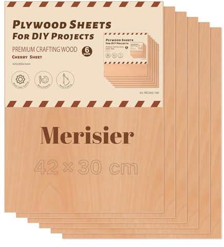 ROBOTIME Merister - Compensato in ciliegia, 3 mm, A3, set di 6 assi in legno grezzo di betulla, pannello foglio, taglio pirografia Gavure Laser legno rettangolare