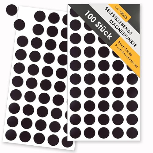 Longivia 100 pezzi Magneti Adesivi Rotondi (20 x 2mm) - Mini Calamite Adesive Sottili Forti per Note Foto e Piccoli Oggetti - Piastrine Magnetiche Potenti Autoadesive Fai da Te