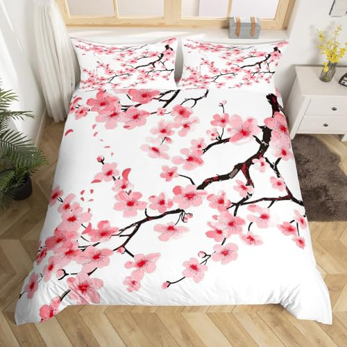 richhome Enfants Fleurs de Cerisier Housse de Couette 220x240cm Garçons Filles Style Japonais Décoratif Parure de Lit Sakura Housse de Couette