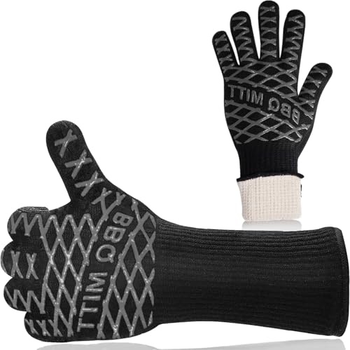 Guanti da cucina professionali resistenti al calore, impugnatura antiscivolo per grigliare, cuocere al forno e friggere, protezione extra lunga, 1 paio, nero
