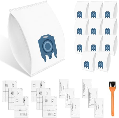 Lot de 12 sacs d'aspirateur pour Miele Hyclean 3D GN pour Miele Classic C1 Complete C2 C3, S2, S5, S8, S400 S600 S800 Serie Efficacité Sacs avec 6 filtres d'évacuation d'air et 6 filtres de protection